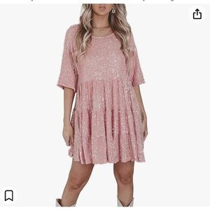 Pink Sequin Shirt Dress. Size Large.